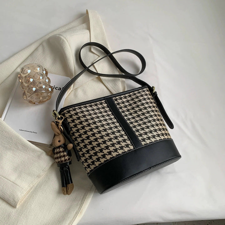 Plush Accessory Houndstooth Bucket Bag