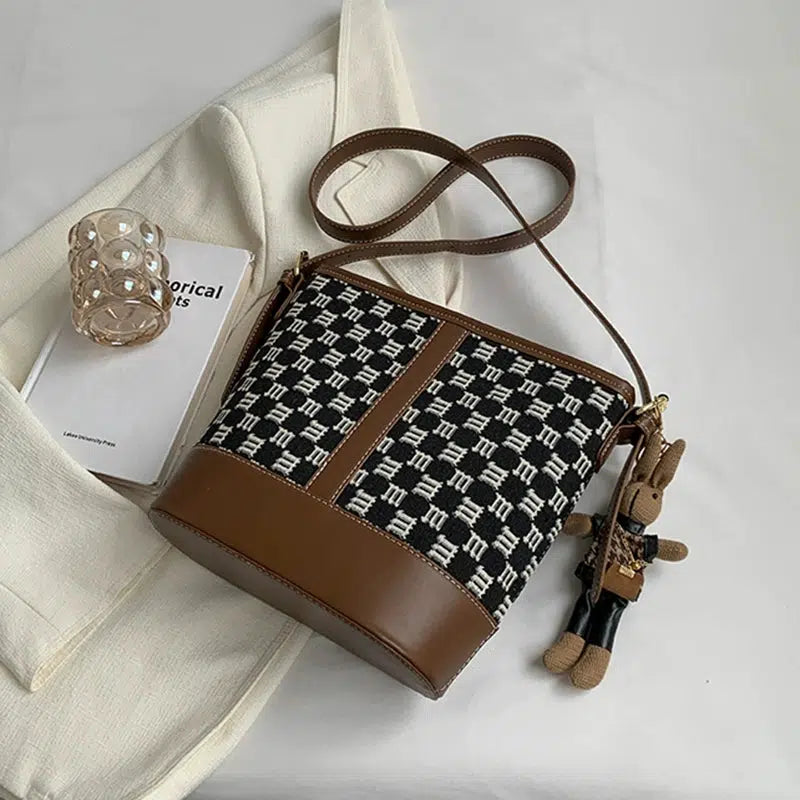 Plush Accessory Houndstooth Bucket Bag