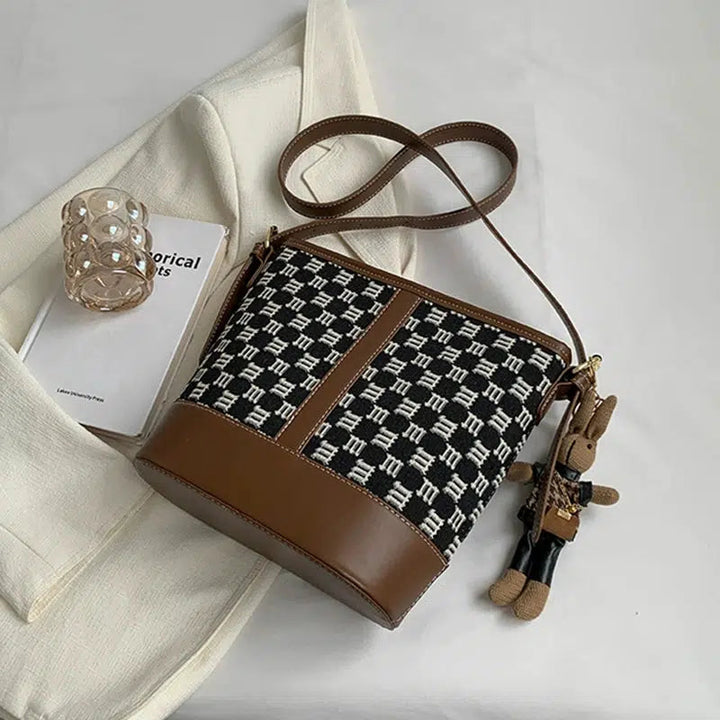 Plush Accessory Houndstooth Bucket Bag