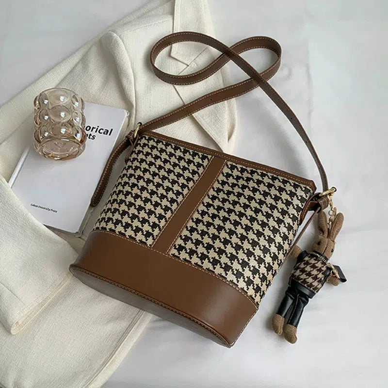 Plush Accessory Houndstooth Bucket Bag