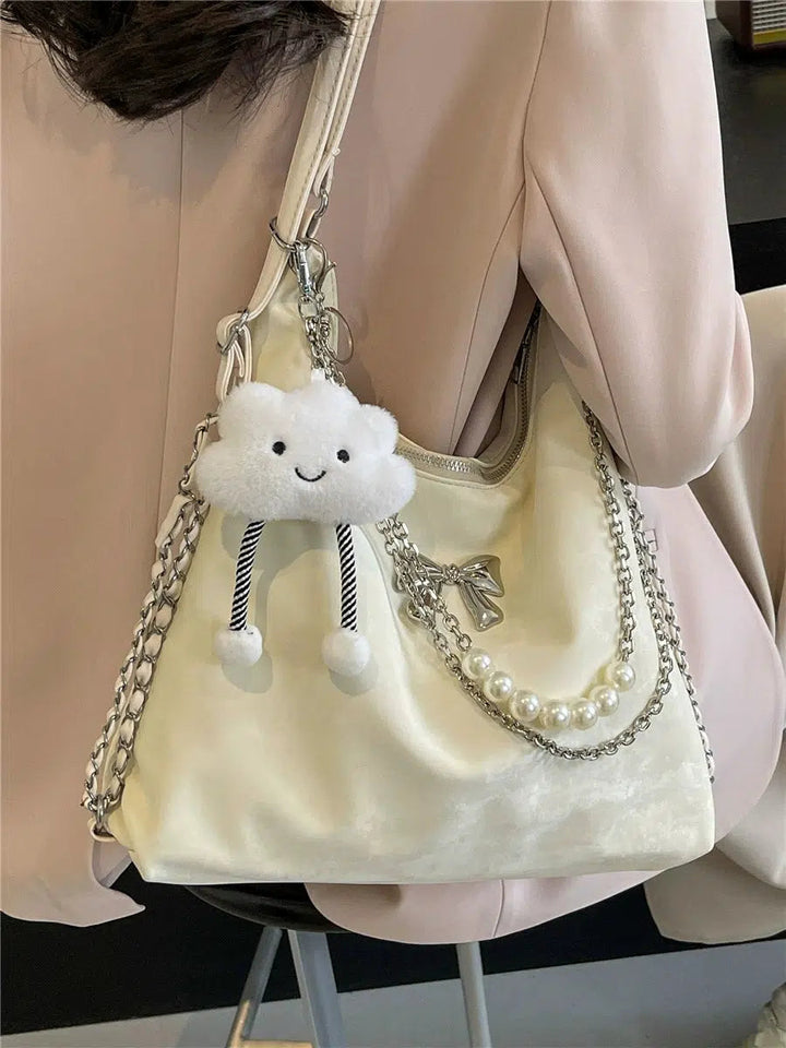 Plush Charm Pearl Chain Shoulder Bag