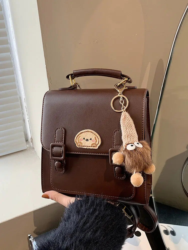 Plush Keychain Charm Leather Backpack