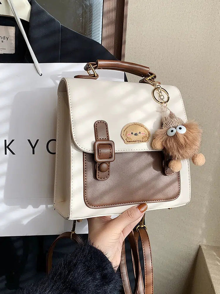 Plush Keychain Charm Leather Backpack