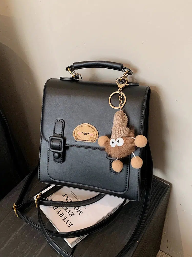 Plush Keychain Charm Leather Backpack