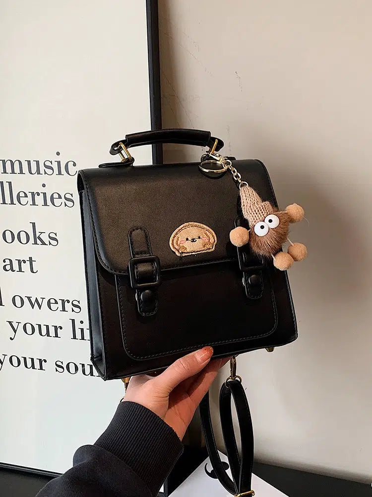 Plush Keychain Charm Leather Backpack