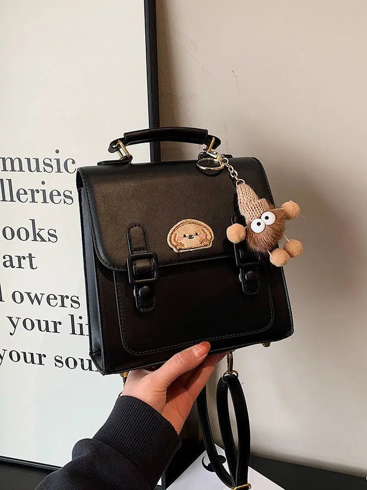 Plush Keychain Charm Leather Backpack