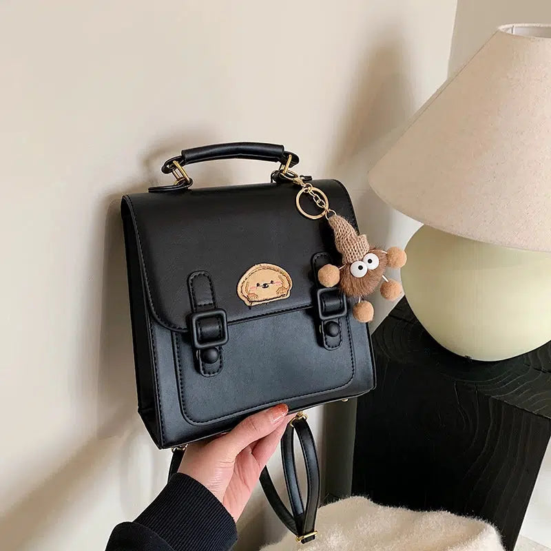 Plush Keychain Charm Leather Backpack
