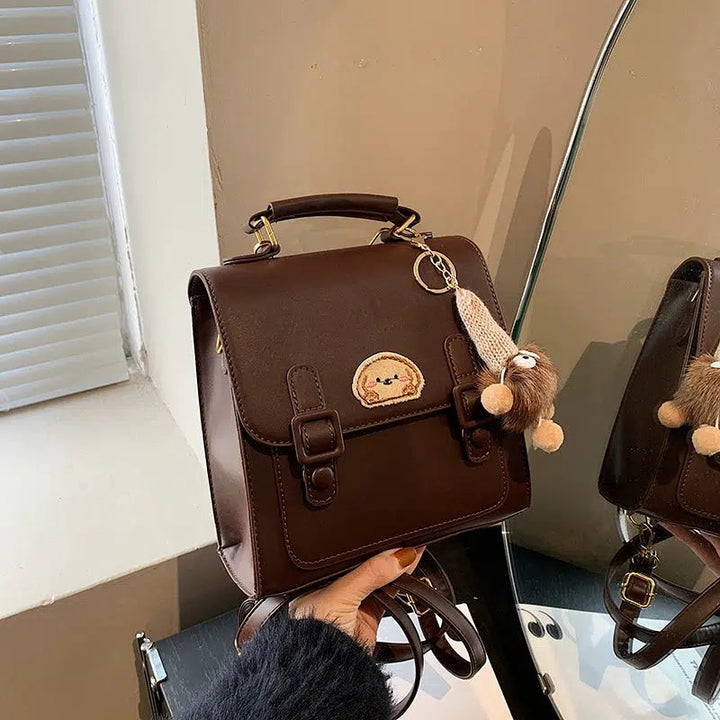 Plush Keychain Charm Leather Backpack