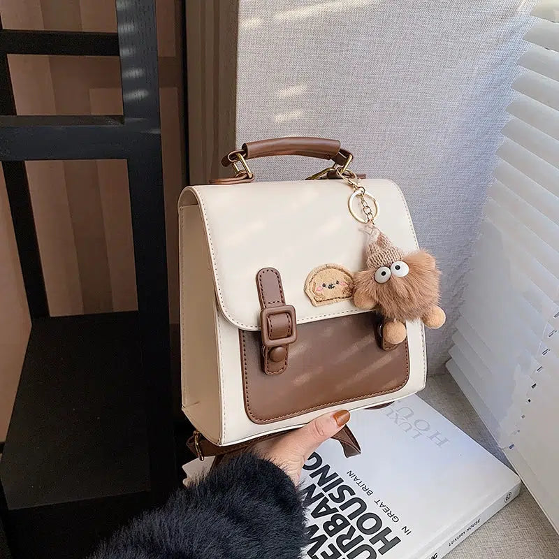Plush Keychain Charm Leather Backpack