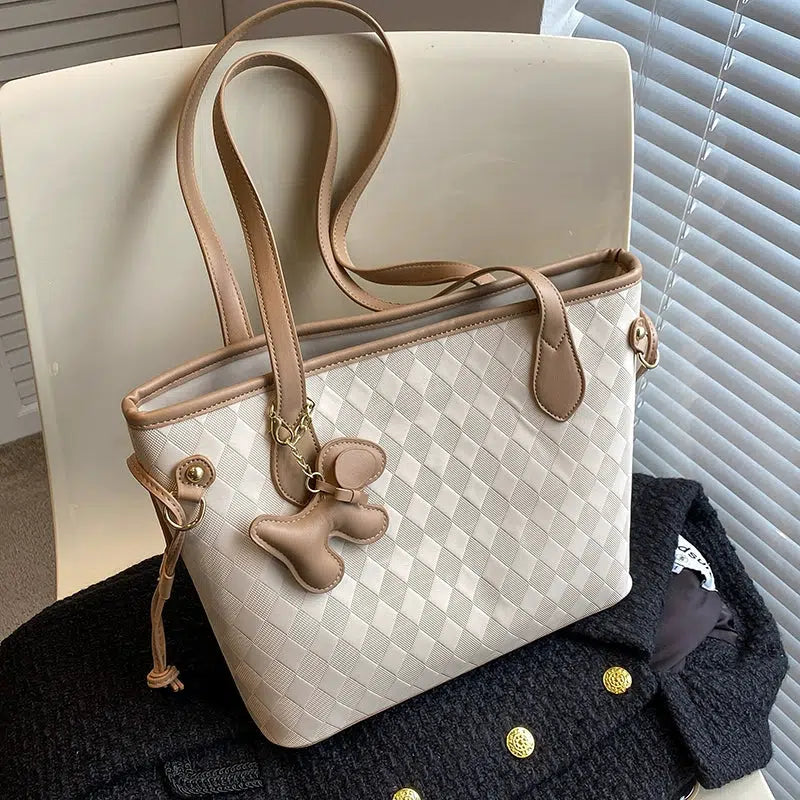 Plush Keychain Checkered Tote Bag