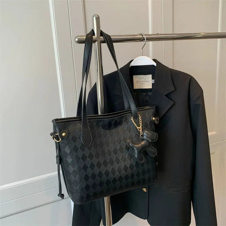 Plush Keychain Checkered Tote Bag