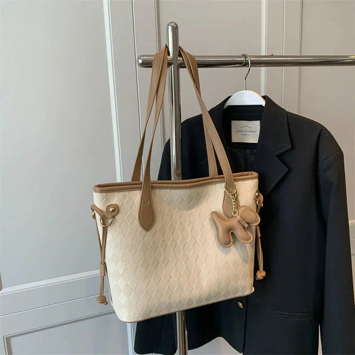 Plush Keychain Checkered Tote Bag