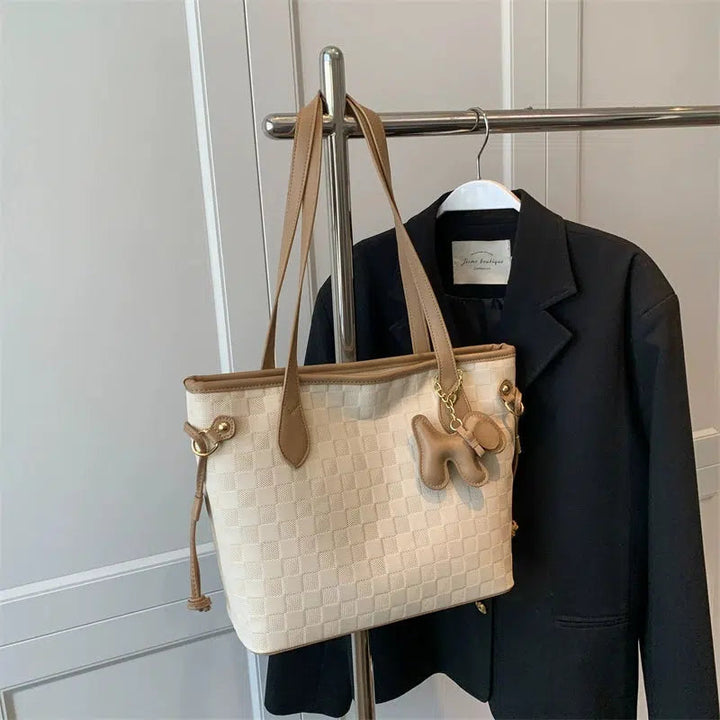 Plush Keychain Checkered Tote Bag