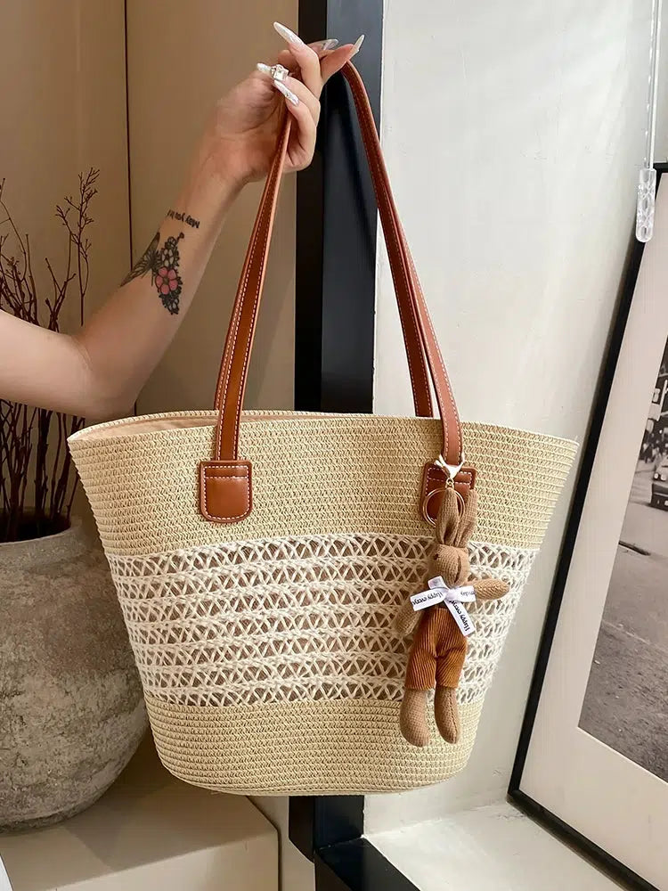 Plush Keychain Handwoven Tote Bag