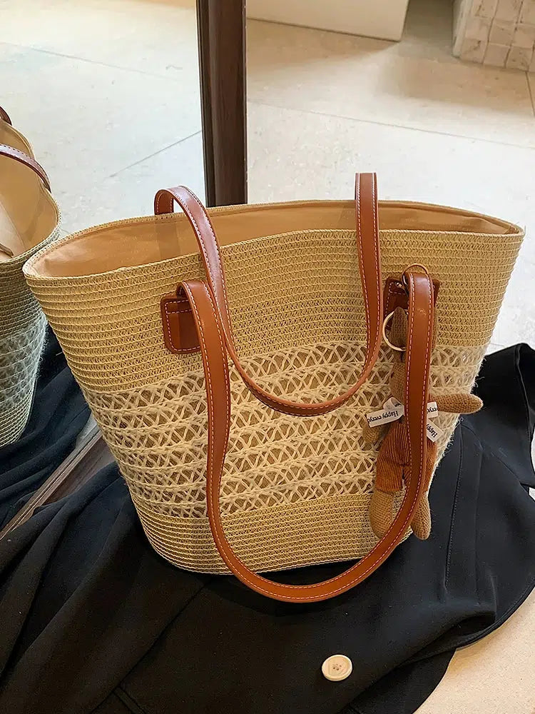 Plush Keychain Handwoven Tote Bag