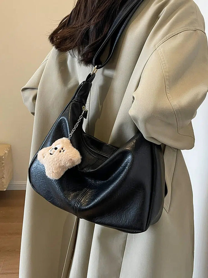 Plush Keychain Leather Shoulder Bag