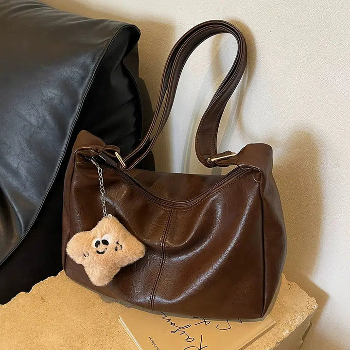 Plush Keychain Leather Shoulder Bag