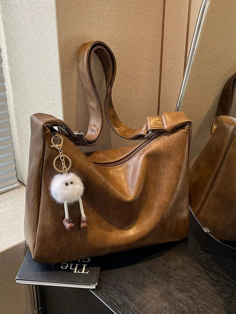 Plush Keychain Leather Tote Bag