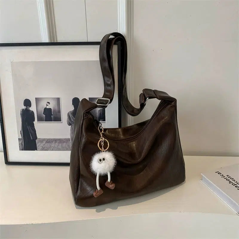 Plush Keychain Leather Tote Bag