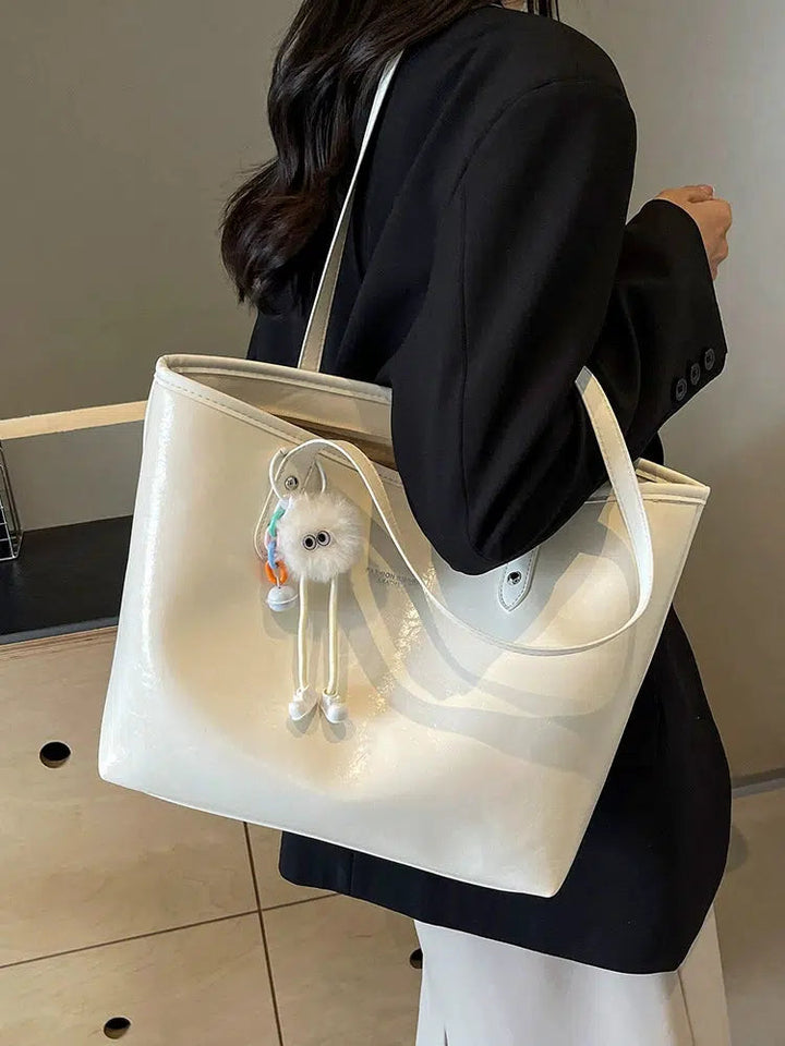 Pom Keychain Stylish Leather Tote Bag