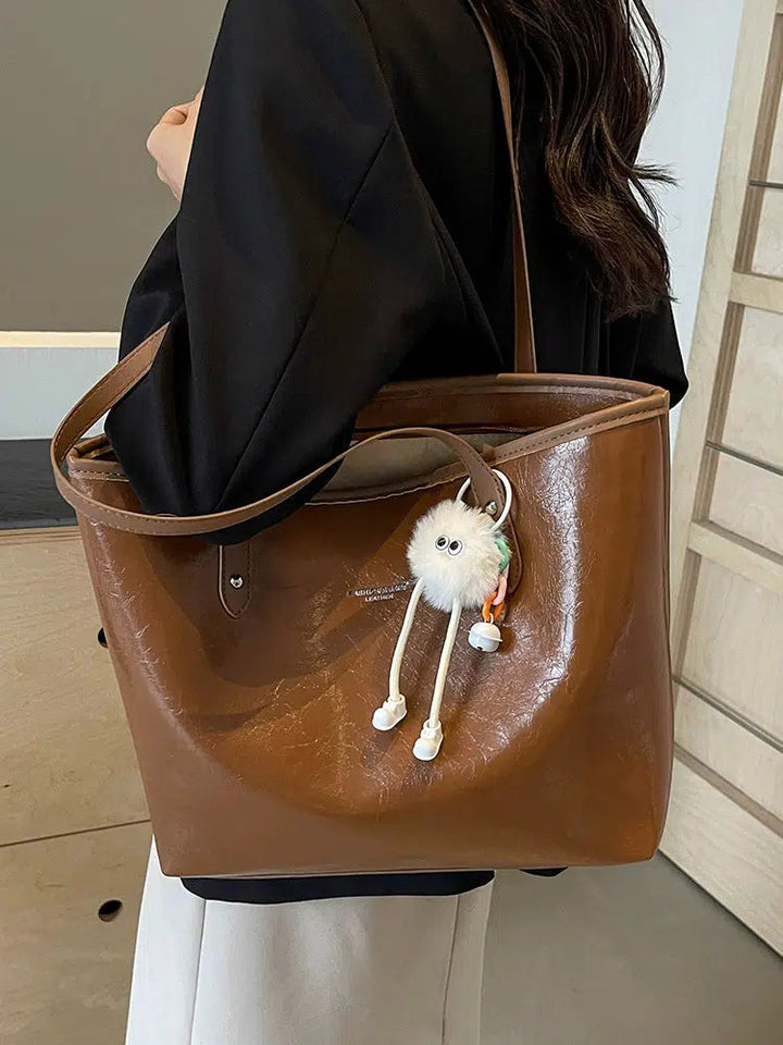 Pom Keychain Stylish Leather Tote Bag