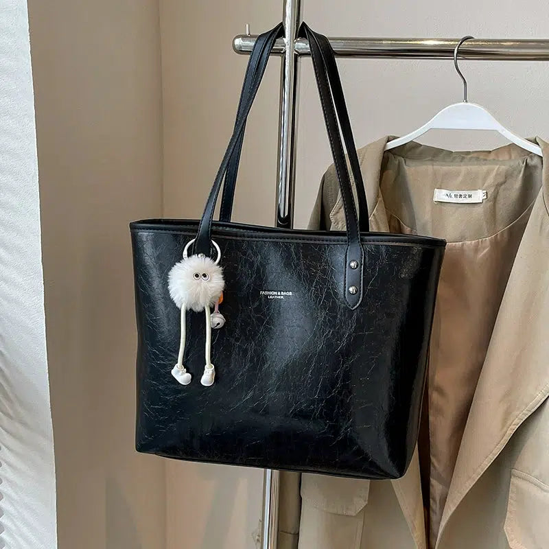 Pom Keychain Stylish Leather Tote Bag