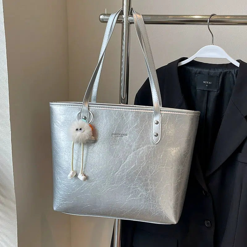 Pom Keychain Stylish Leather Tote Bag