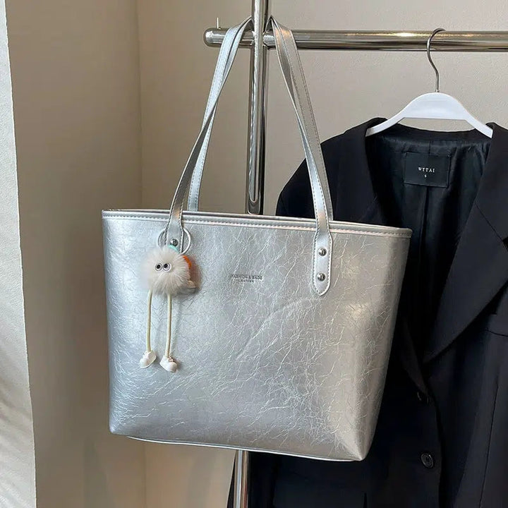 Pom Keychain Stylish Leather Tote Bag