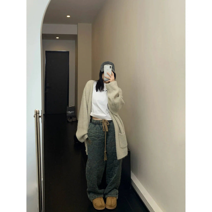 Quilted Drawstring Waist Pants