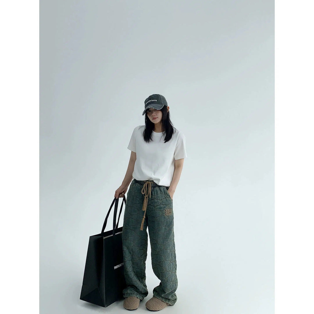 Quilted Drawstring Waist Pants