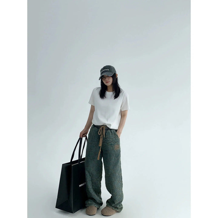 Quilted Drawstring Waist Pants