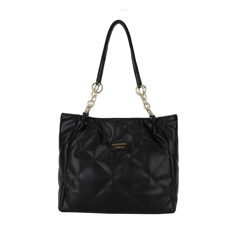 Quilted Chain Handles Leather Tote Bag
