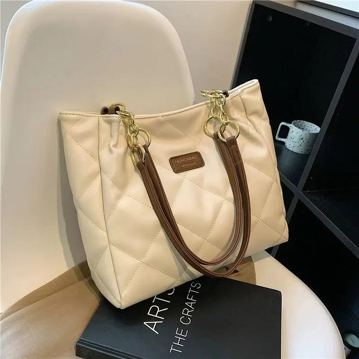 Quilted Chain Handles Leather Tote Bag
