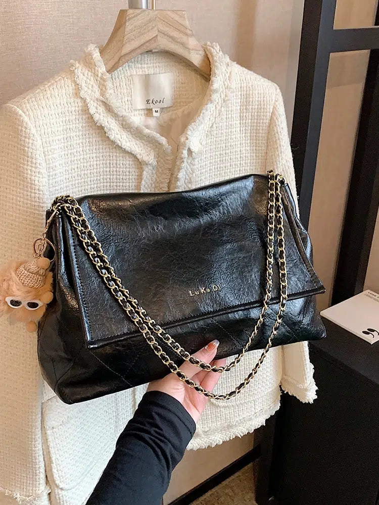 Quilted Chain Strap Leather Shoulder Bag