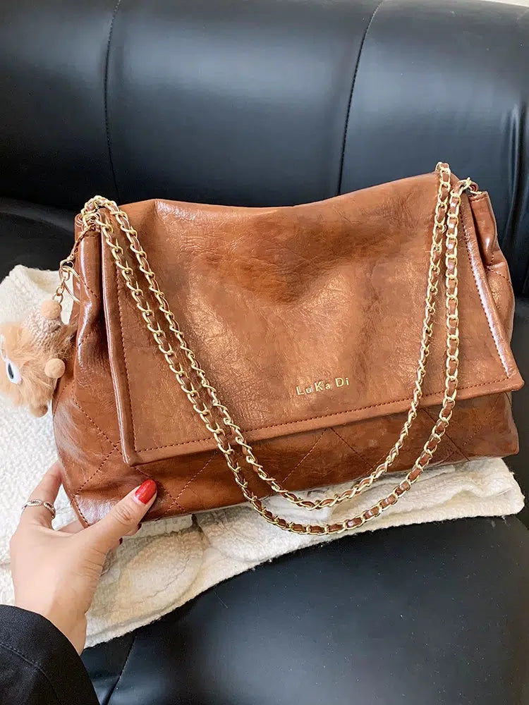 Quilted Chain Strap Leather Shoulder Bag