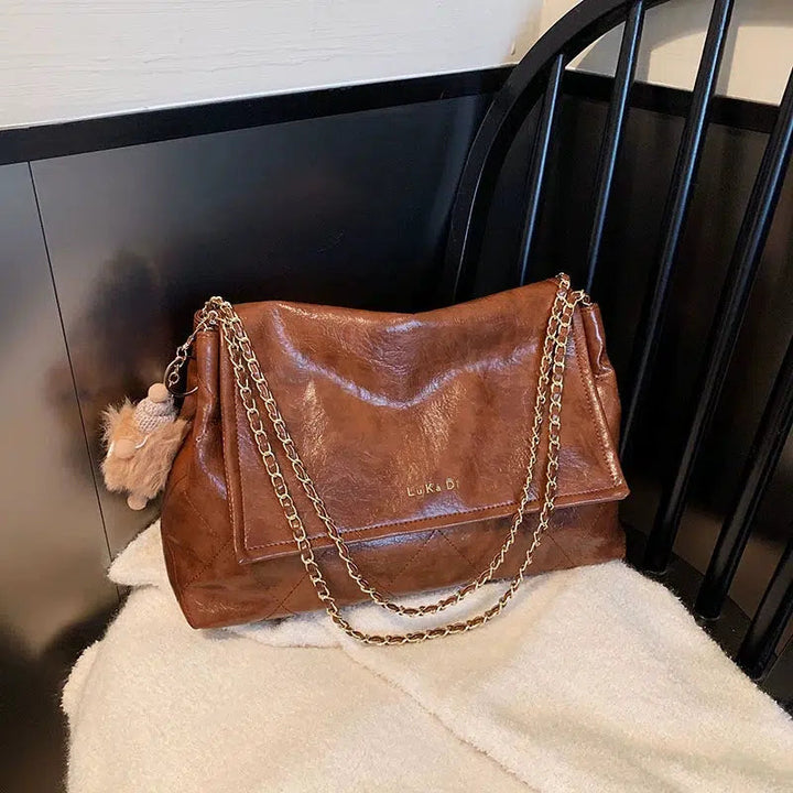 Quilted Chain Strap Leather Shoulder Bag