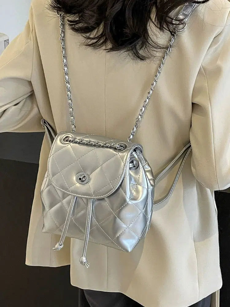 Quilted Leather Chain Strap Backpack