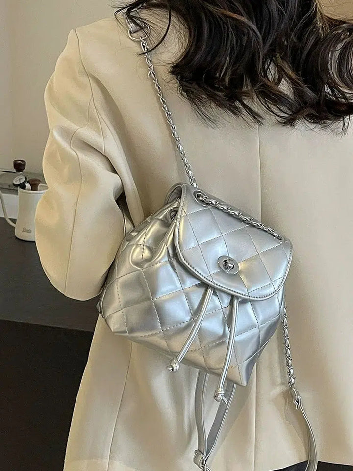 Quilted Leather Chain Strap Backpack