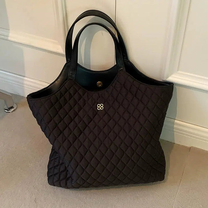 Quilted Leather Handles Tote Handbag