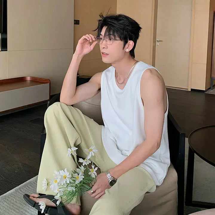 Relaxed Fit Crew Neck Tank Top