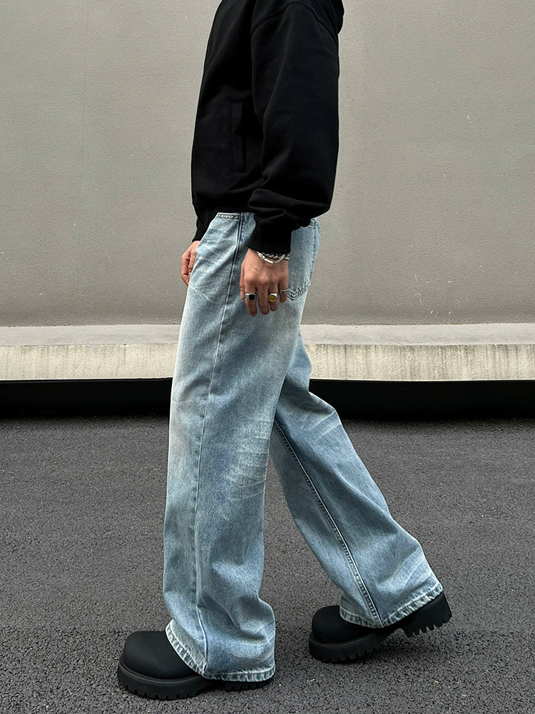 Washed Wide-Leg Denim Pants