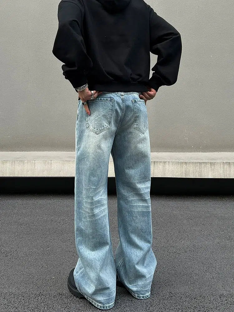 Washed Wide-Leg Denim Pants