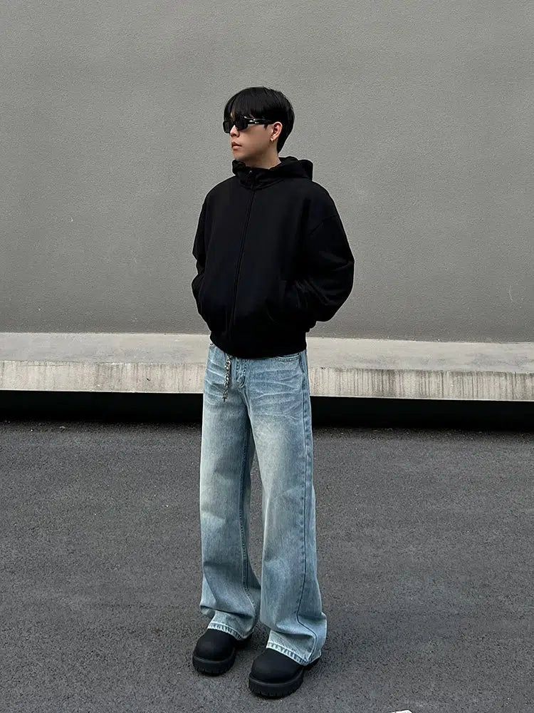 Washed Wide-Leg Denim Pants