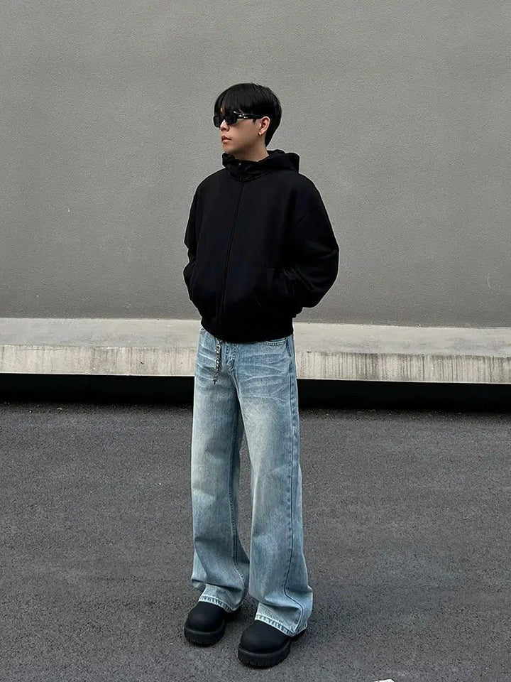 Washed Wide-Leg Denim Pants