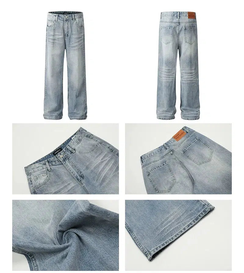 Washed Wide-Leg Denim Pants