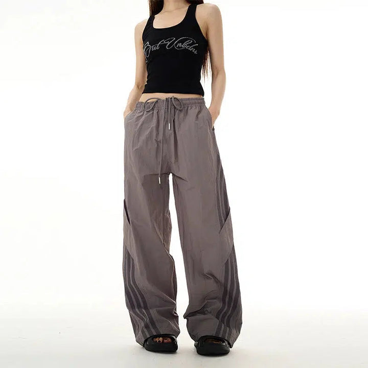 Retro Three-Bar Elastic Waist Casual Pants