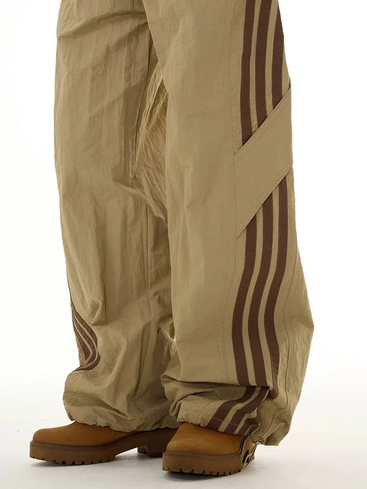 Retro Three-Bar Elastic Waist Casual Pants