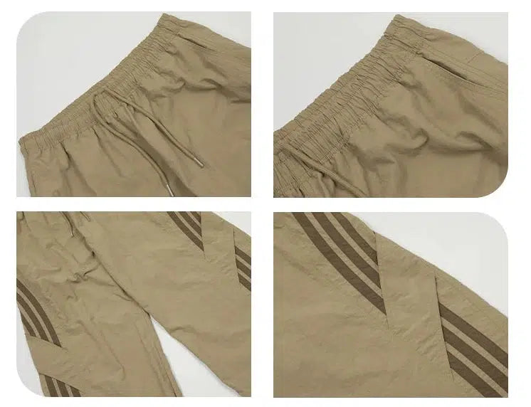 Retro Three-Bar Elastic Waist Casual Pants