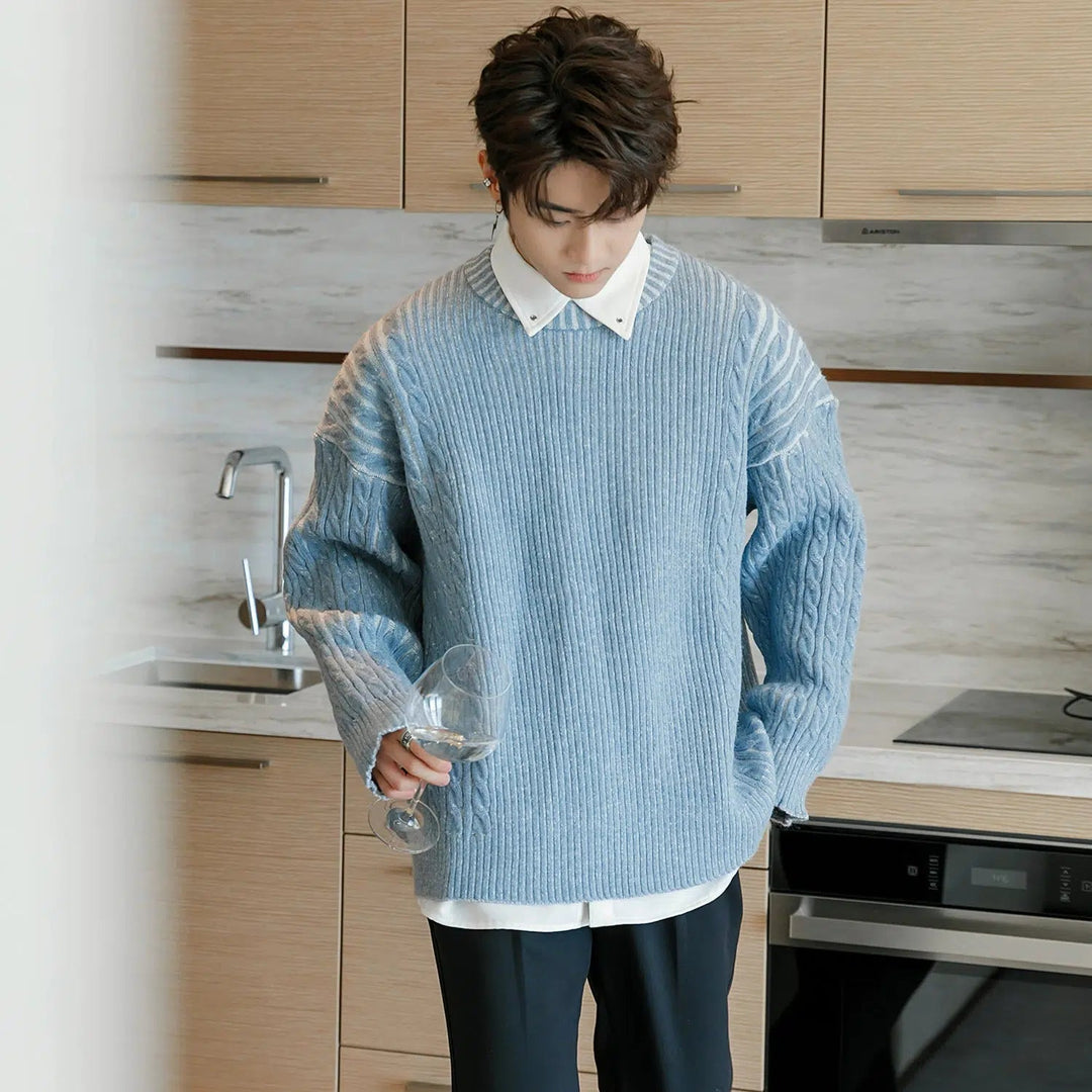 Ribbed Hem Cable Knit Sweater