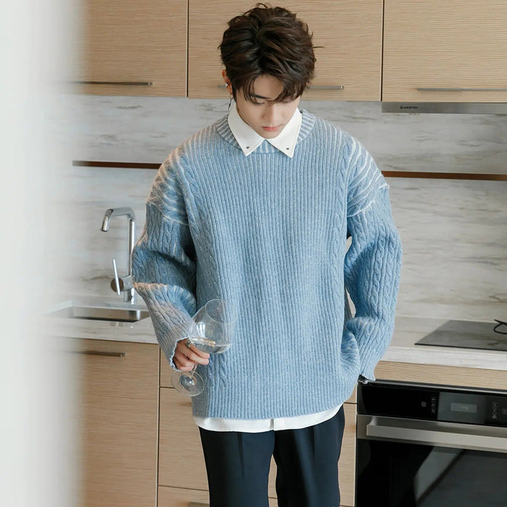 Ribbed Hem Cable Knit Sweater